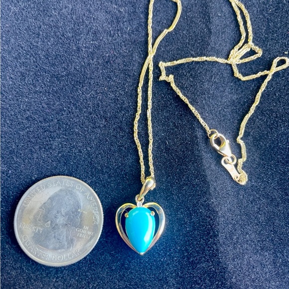 🤩 NWOT 12X8 SLEEPING BEAUTY TURQUOISE WITH WHITE DIAMOND REAL 10K GOLD PENDANT - Picture 7 of 9